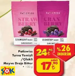 PATİSWİSS TURNA YEMİŞLİ /ÇİLEKLİ MEYVE DRAJE BİTTER
